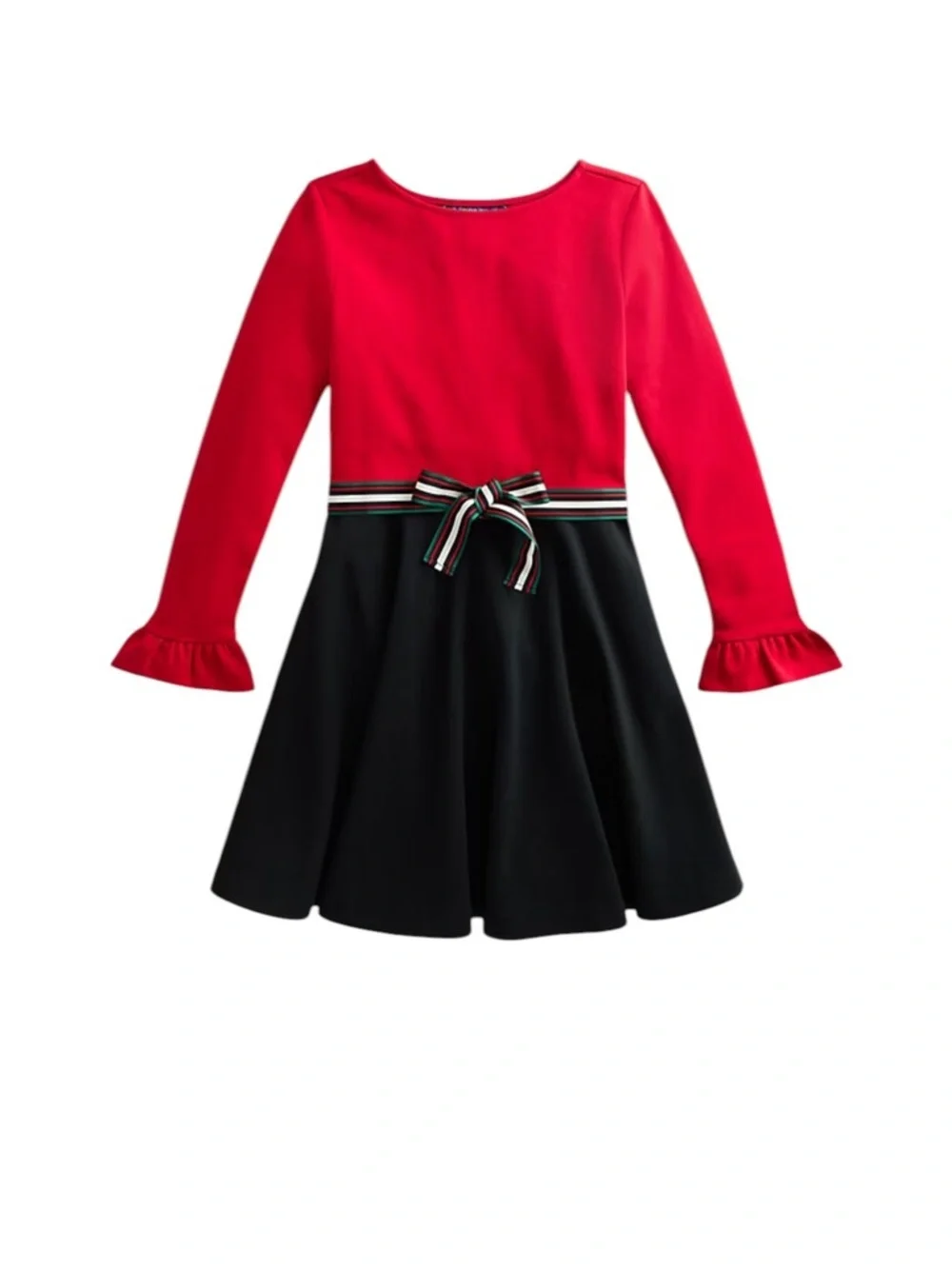 Polo Ralph Lauren Girls Red Black Ponte Dress Bow Holiday Party M 8/10